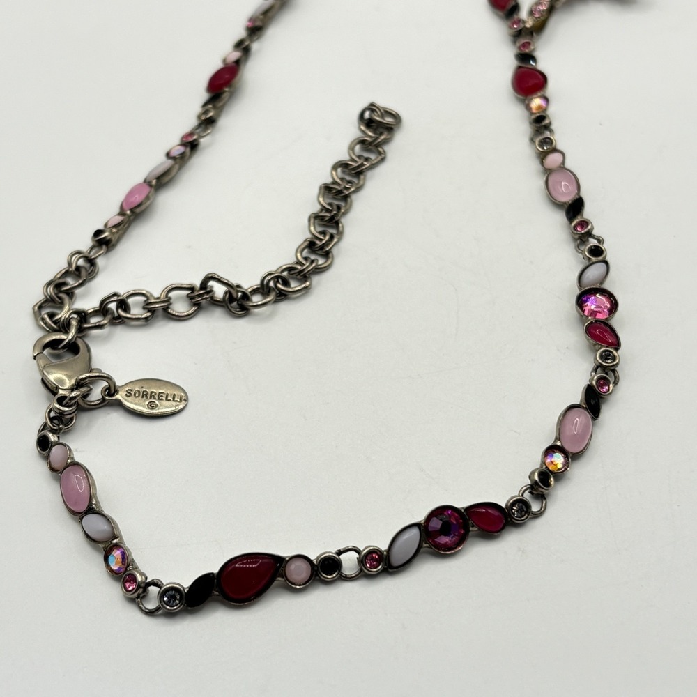 Vintage Sorrelli Cross Necklace Pink Red Crystal 14.5" - Picture 5 of 10